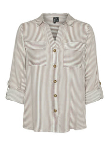 Vero Moda Striped V-Neck Shirt in Brown