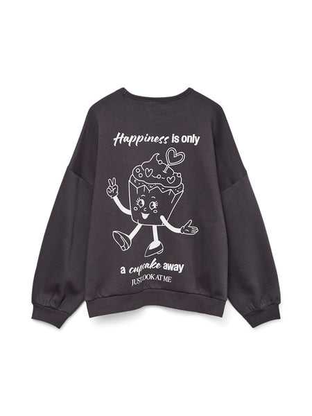 Vero Moda "Cupcake" Printed Sweatshirt in Charcoal