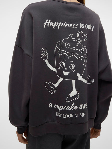 Vero Moda "Cupcake" Printed Sweatshirt in Charcoal