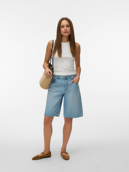 VERO MODA Embroidered Sunflower Tank Top in White