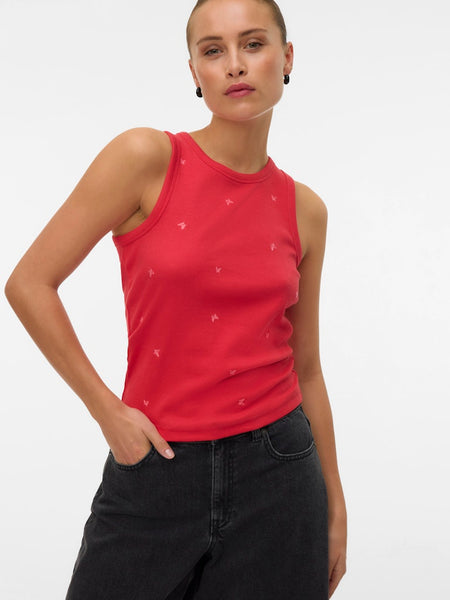 VERO MODA Embroidered Butterfly Tank Top in Red