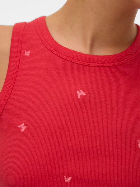VERO MODA Embroidered Butterfly Tank Top in Red