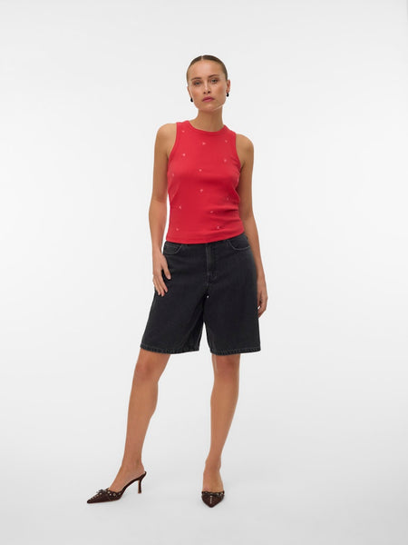 VERO MODA Embroidered Butterfly Tank Top in Red