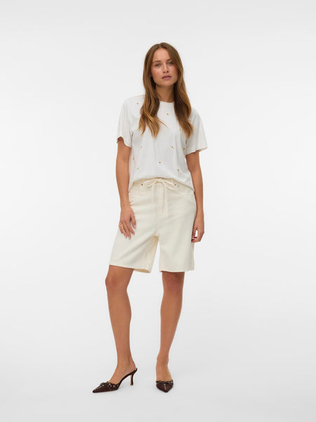 VERO MODA Embroidered Sunflower T-Shirt in White