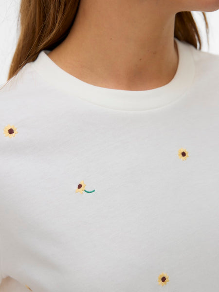 VERO MODA Embroidered Sunflower T-Shirt in White