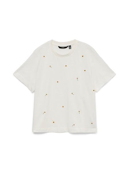 VERO MODA Embroidered Sunflower T-Shirt in White