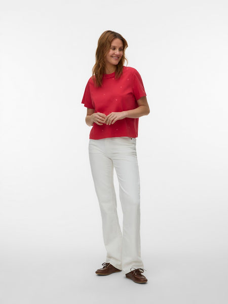 VERO MODA Embroidered Butterfly T-Shirt in Red