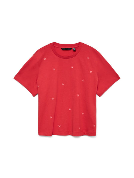 VERO MODA Embroidered Butterfly T-Shirt in Red
