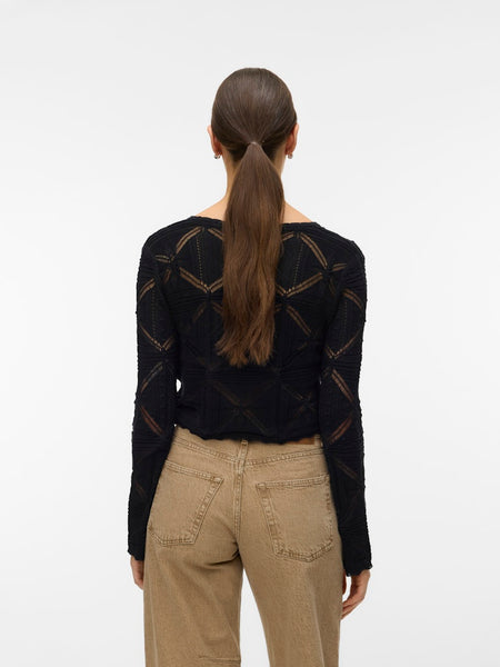 VERO MODA Tie Front Knit Cardigan in Black