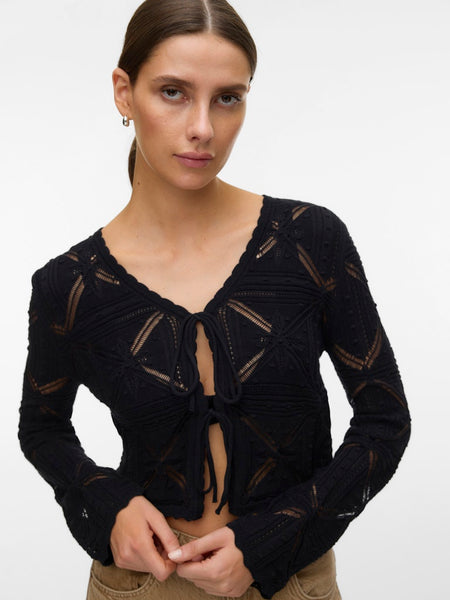 VERO MODA Tie Front Knit Cardigan in Black