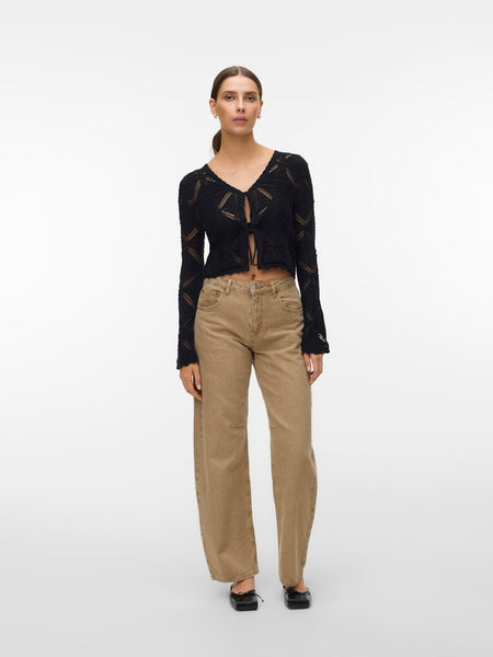 VERO MODA Tie Front Knit Cardigan in Black