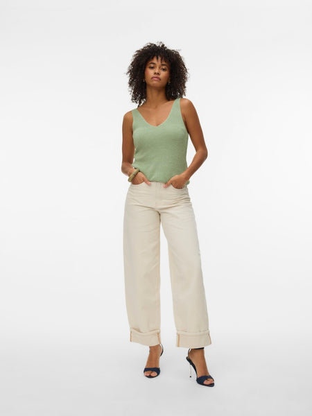 VERO MODA Sleeveless Lurex V-Neck Top in Green