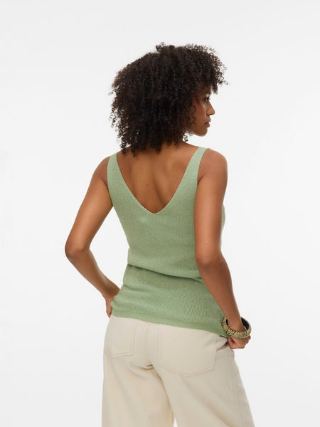 VERO MODA Sleeveless Lurex V-Neck Top in Green