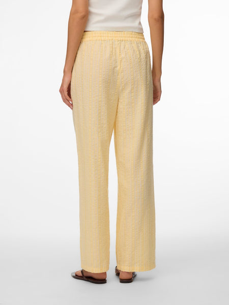 VERO MODA Striped Wide Leg Cotton Trousers in Yellow