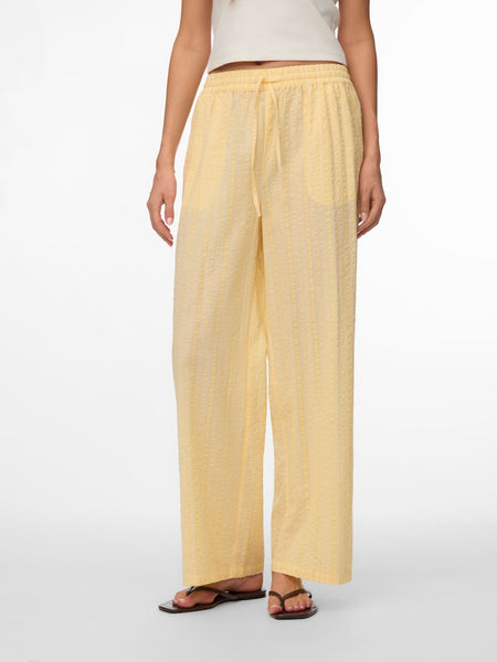 VERO MODA Striped Wide Leg Cotton Trousers in Yellow