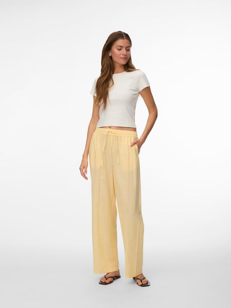 VERO MODA Striped Wide Leg Cotton Trousers in Yellow