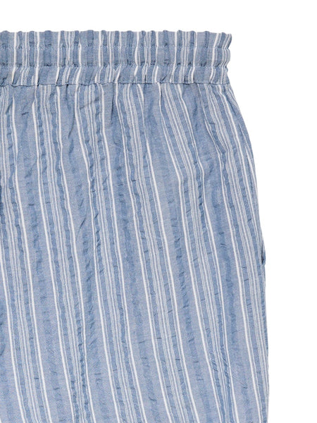 VERO MODA Striped Wide Leg Cotton Trousers in Blue