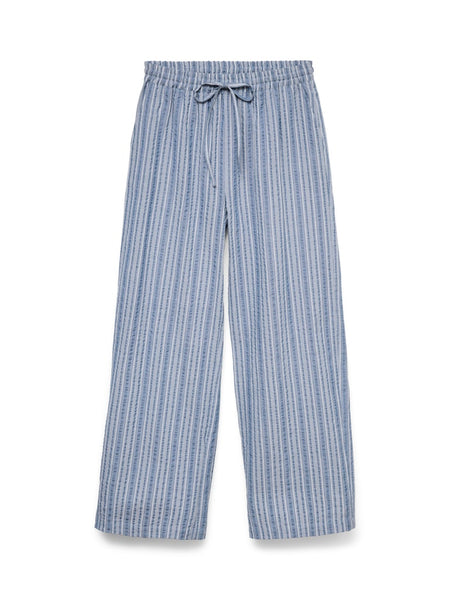 VERO MODA Striped Wide Leg Cotton Trousers in Blue