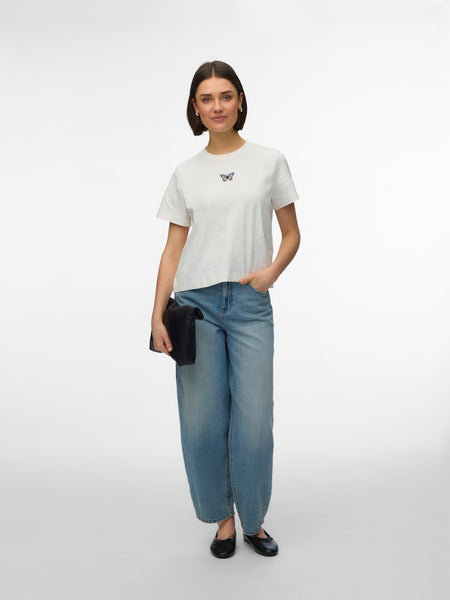 VERO MODA Boxy Embroidered Butterfly T-Shirt in White