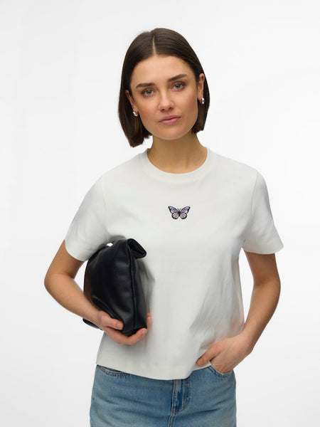 VERO MODA Boxy Embroidered Butterfly T-Shirt in White