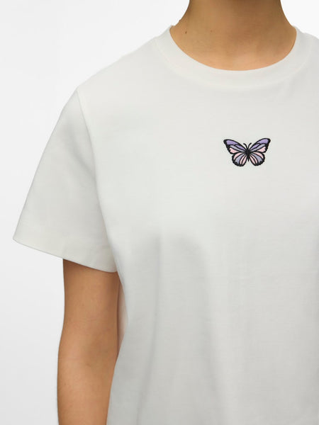 VERO MODA Boxy Embroidered Butterfly T-Shirt in White