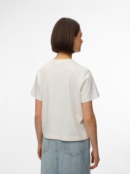 VERO MODA Boxy Embroidered Sunflower T-Shirt in White