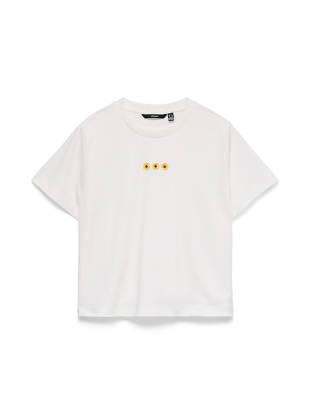 VERO MODA Boxy Embroidered Sunflower T-Shirt in White