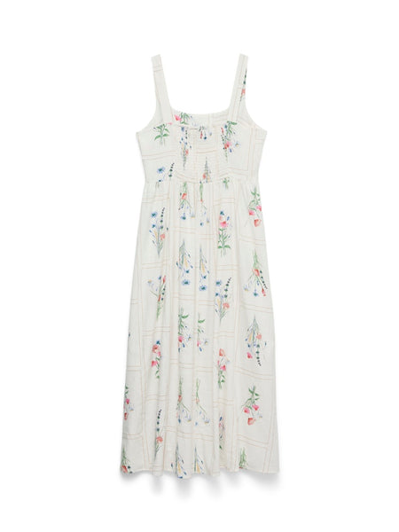 VERO MODA Long Sleeveless Floral Dress in White