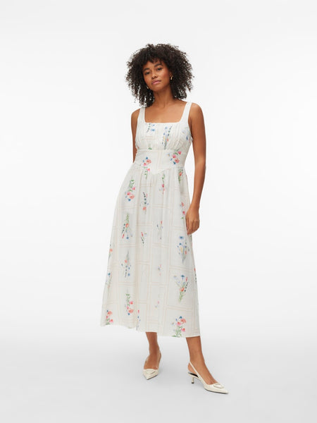 VERO MODA Long Sleeveless Floral Dress in White