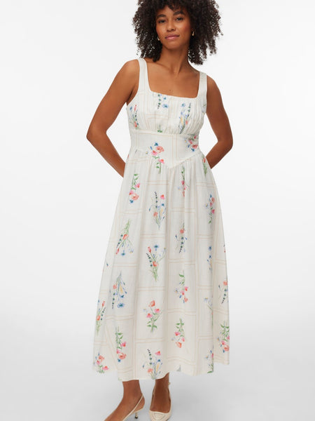 VERO MODA Long Sleeveless Floral Dress in White