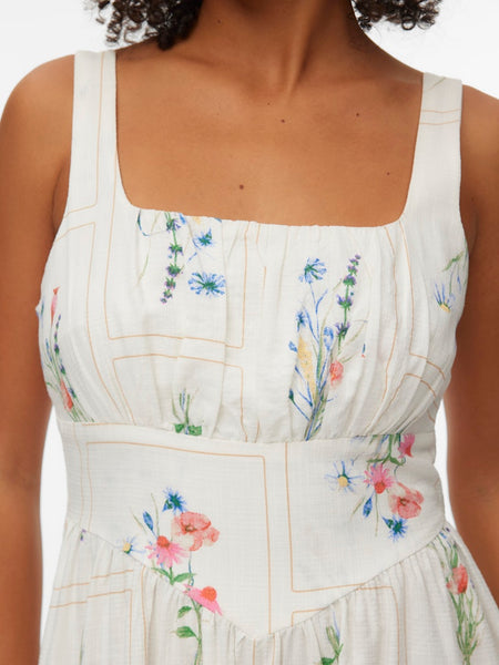 VERO MODA Long Sleeveless Floral Dress in White