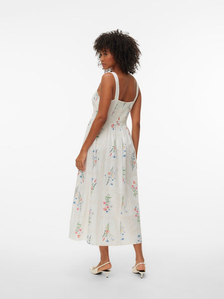 VERO MODA Long Sleeveless Floral Dress in White