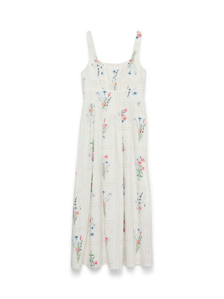 VERO MODA Long Sleeveless Floral Dress in White