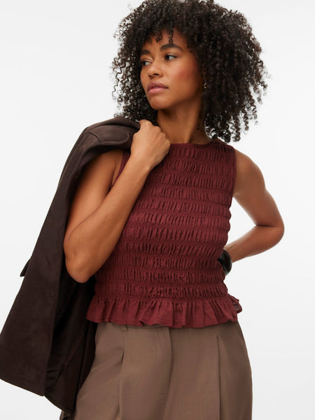 VERO MODA Sleeveless Smock Top in Brown