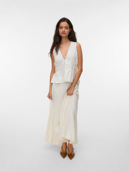 VERO MODA Embroidered Floral Sleeveless Tie Top in White