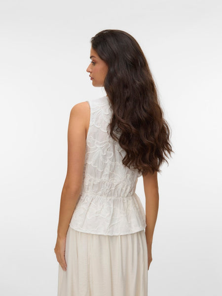 VERO MODA Embroidered Floral Sleeveless Tie Top in White