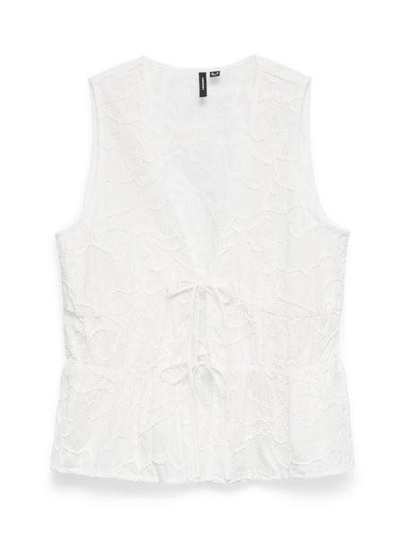 VERO MODA Embroidered Floral Sleeveless Tie Top in White