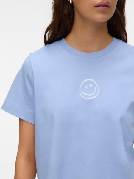 VERO MODA Embroidered Smile T-Shirt in Blue