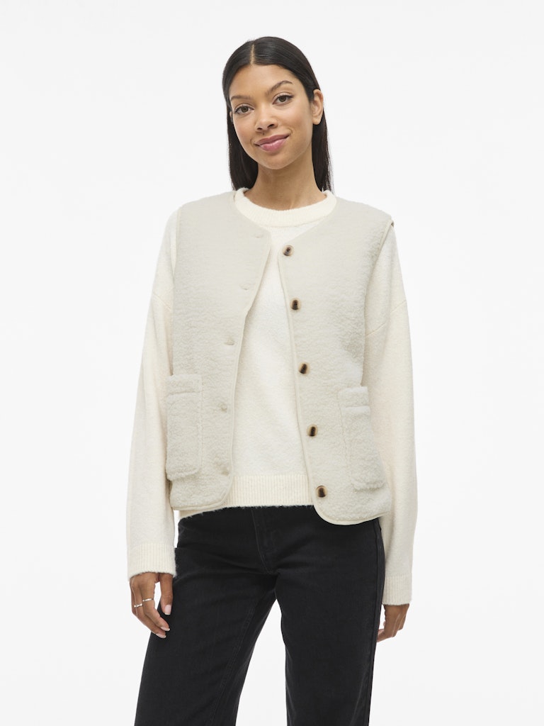 VILA Teddy Gilet in Cream