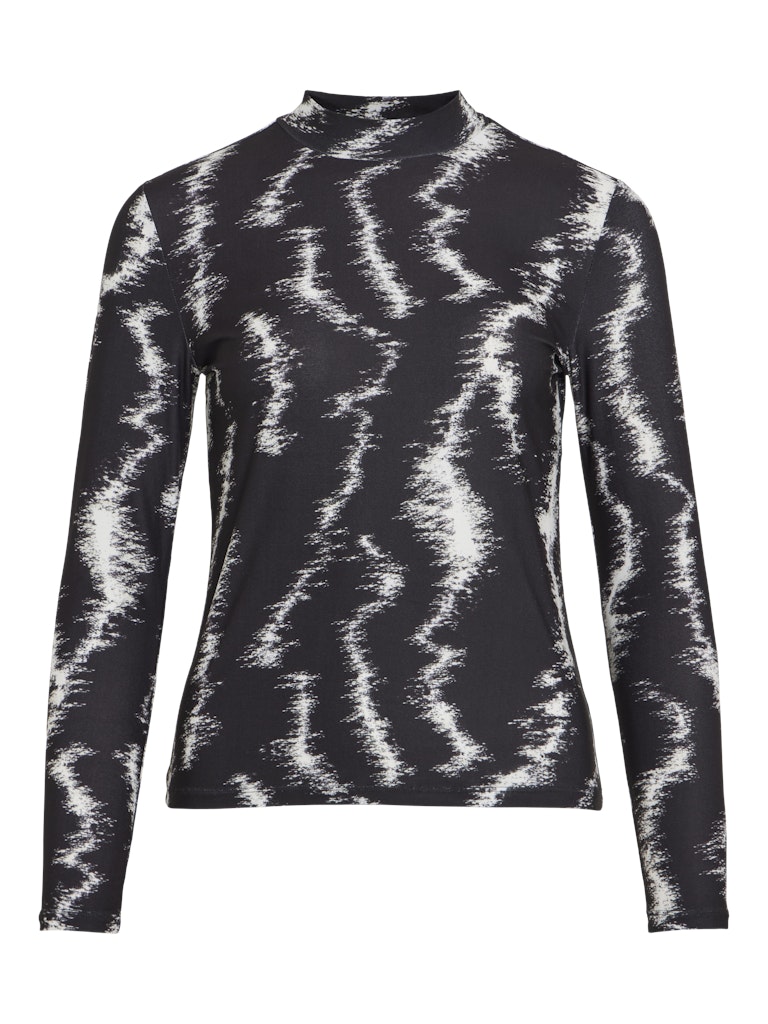 VILA Patterned Long Sleeve High Neck Top in Black