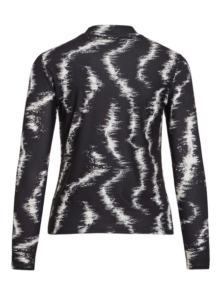 VILA Patterned Long Sleeve High Neck Top in Black