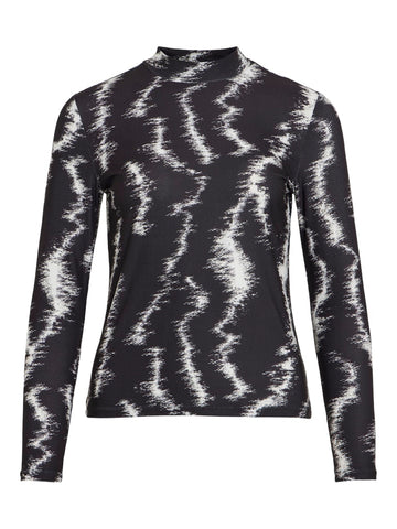 VILA Patterned Long Sleeve High Neck Top in Black