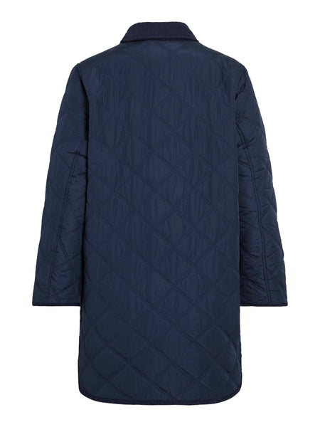 VILA Long Corduroy Detail Quilted Jacket in Navy