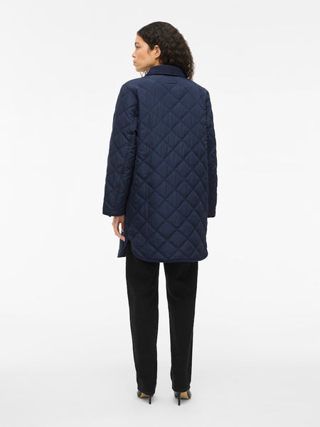 VILA Long Corduroy Detail Quilted Jacket in Navy