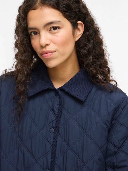 VILA Long Corduroy Detail Quilted Jacket in Navy