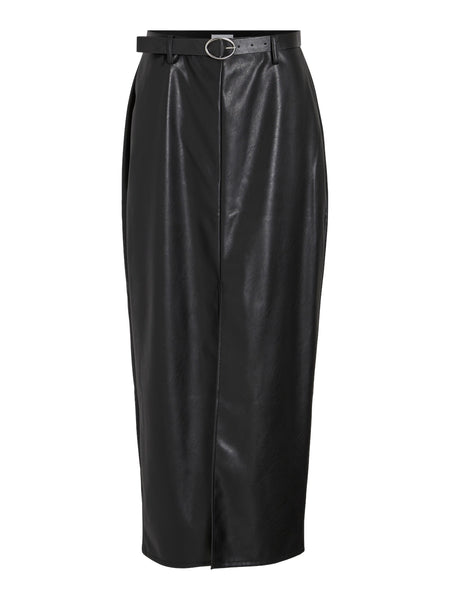 Vila Maxi Coated Skirt in Black