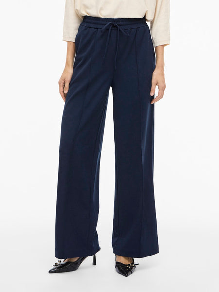 VILA Wide Leg Drawstring Trousers in Navy
