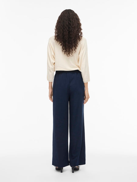 VILA Wide Leg Drawstring Trousers in Navy