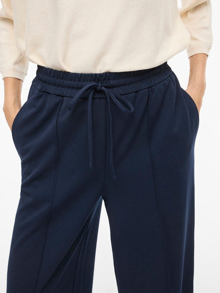 VILA Wide Leg Drawstring Trousers in Navy