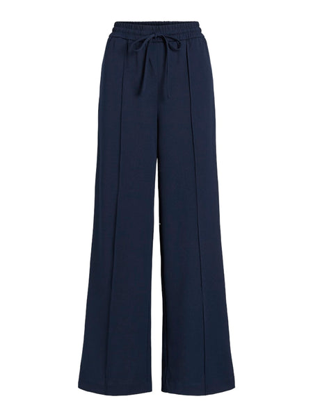 VILA Wide Leg Drawstring Trousers in Navy